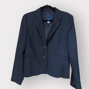 J.Crew Size 12 Navy Blue Pinstriped Wool Long Sleeve Two Button Blazer Jacket